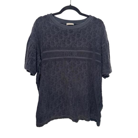 Dior Oblique Terry Cloth T-Shirt Navy Blue Size L - Picture 1 of 5